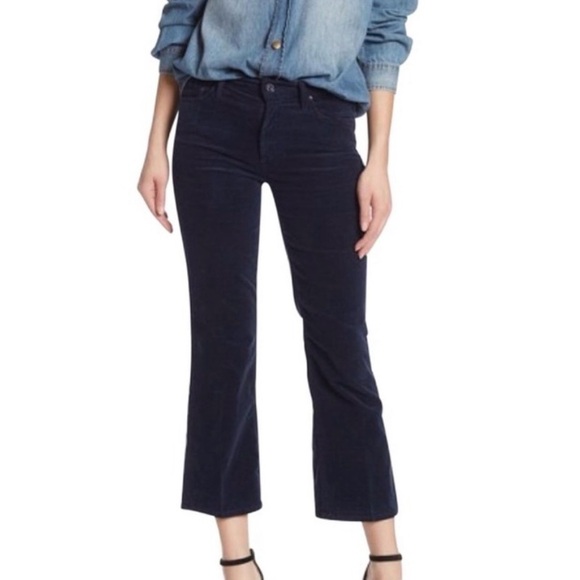 MOTHER The Outsider Crop Corduroy Jeans SZ 25 Navy Flare Boho Hipster Classic - Picture 2 of 10